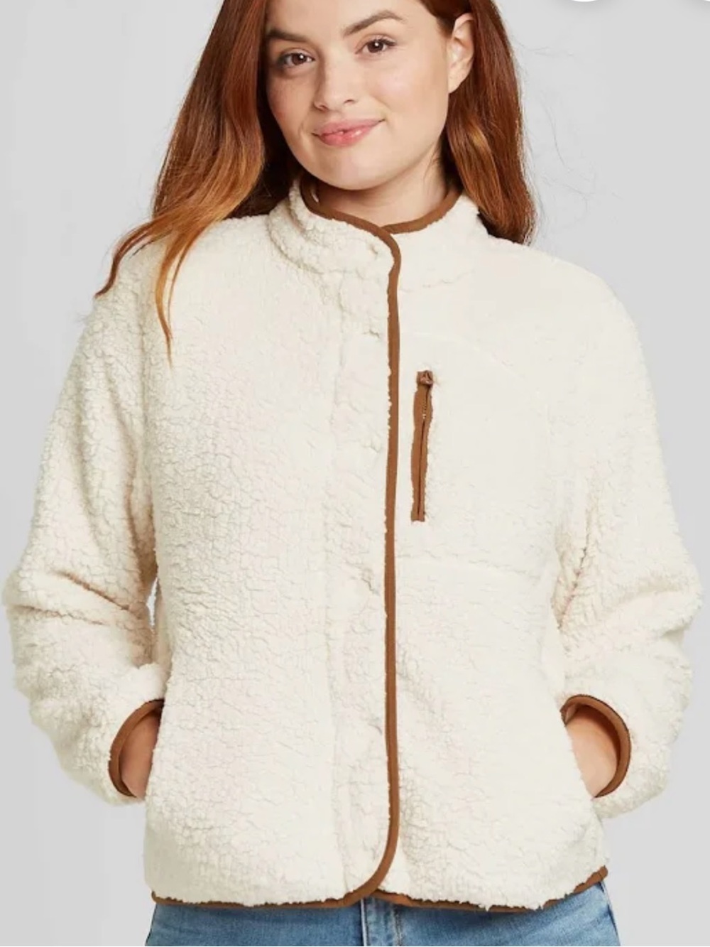 Universal Thread Cream Sherpa Jacket w/Cinnamon Color Trim Womens Size XXL NWOT